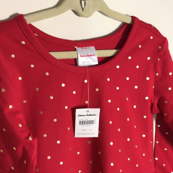 NWT Hanna Andersson size 5 Skater Dress red with gold polka dots long sleeve - Picture 3 of 10